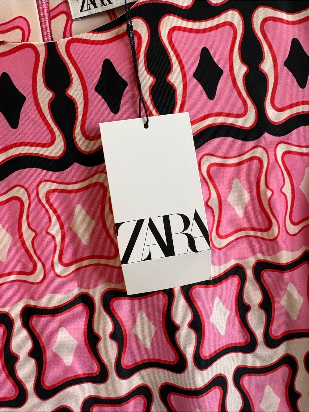Zara Retro Geometric Print Tunic Midi Dress Pink Black Size Large NWT - Picture 7 of 10